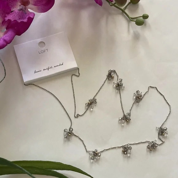 LOFT Long Silver & Bead Necklace - Picture 1 of 7
